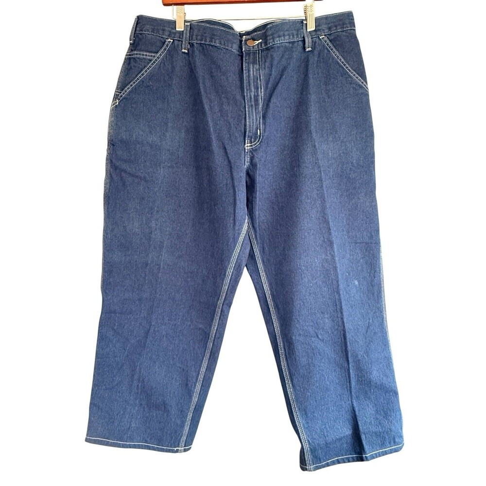 Carhartt Mens Carpenter 42x28 Blue Dungaree Work Fit Pants Denim Jeans B13DST